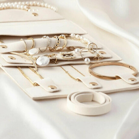Estuche joyero plegable para viaje grande - 17x34cm Blanco