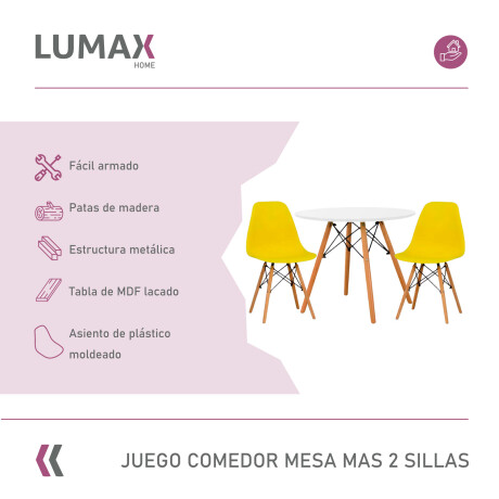Juego de comedor Con Mesa Circular de 80cm + 2 Sillas Eames Amarllo
