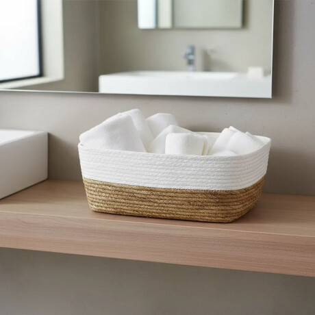 Cesto Canasto Fibra Natural Paramount Decoración 32x26x12Cm Blanco