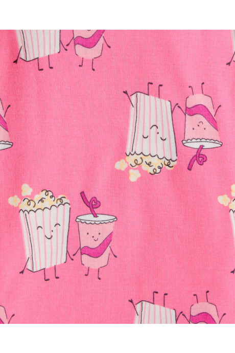 Pijama cuatro piezas de algodón, dos remeras manga larga y dos pantalones, diseño pop Sin color