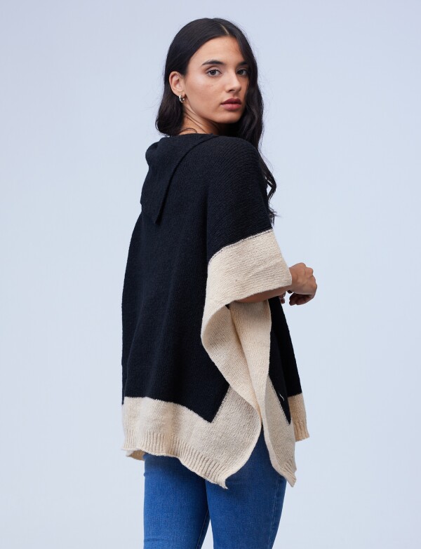 Poncho Colorblock NEGRO/BEIGE