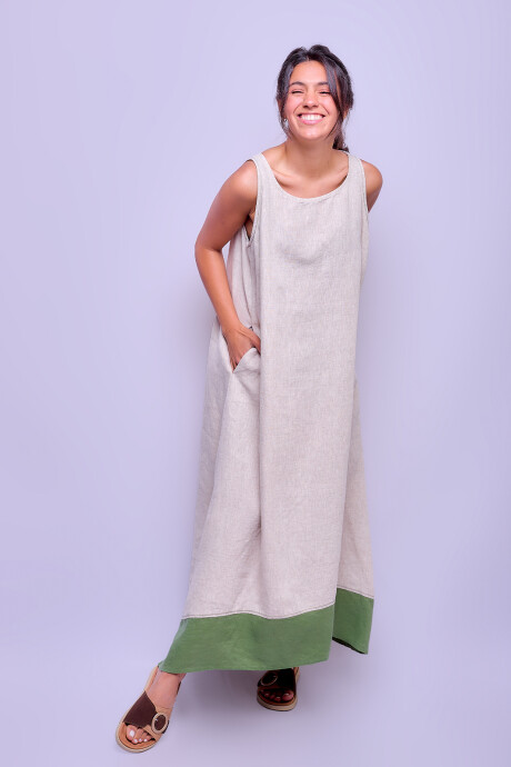 Vestido Toledo Beige con Verde