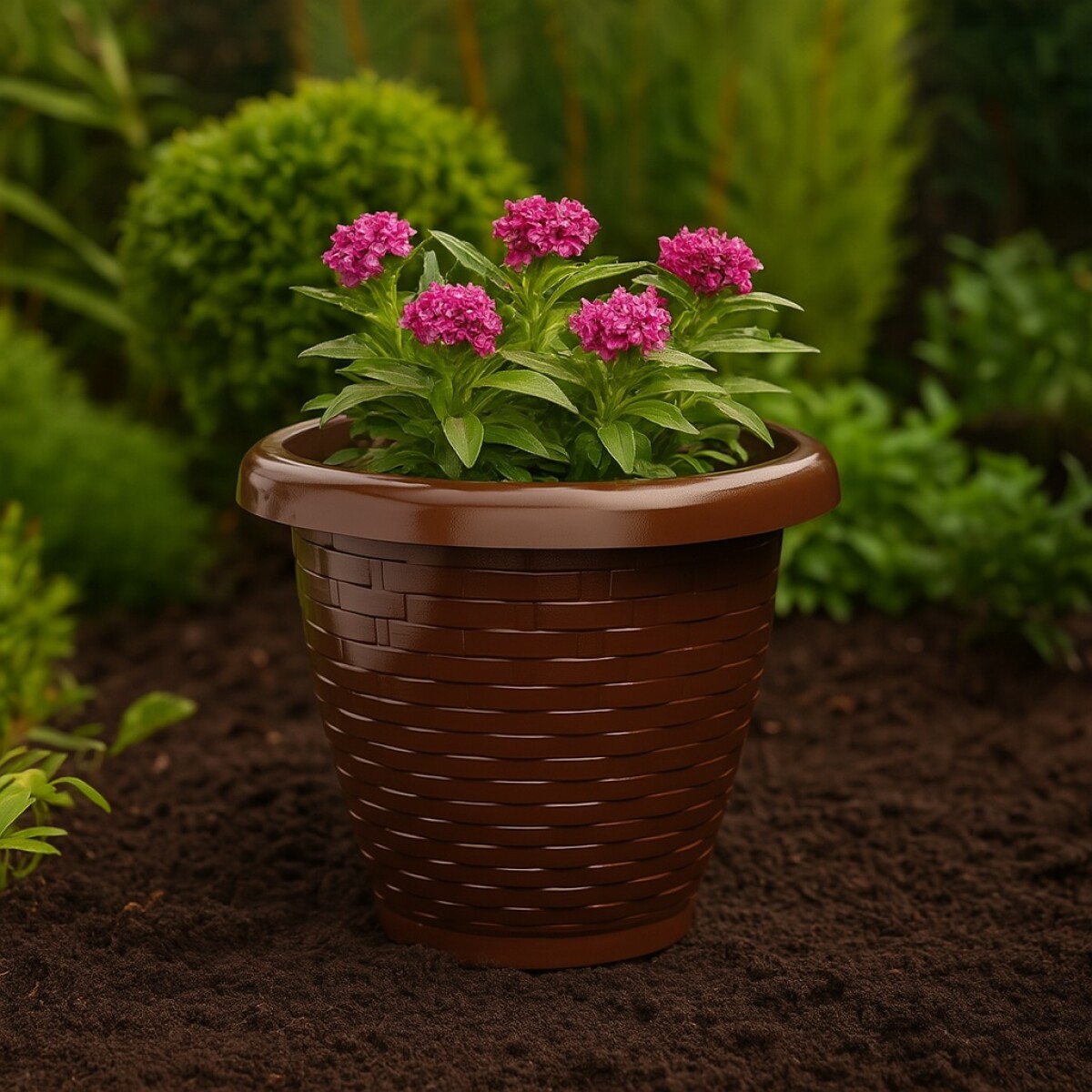 MACETA REDONDA RATTAN MARRON 11LTS - MARRÓN 