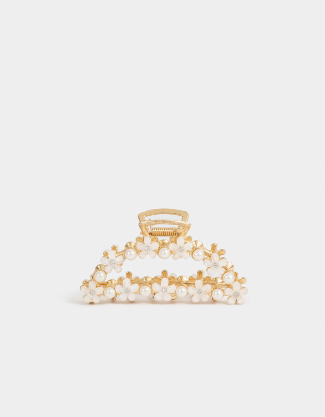Broche Premium Broche Metálico Flores - Blanco Crudo