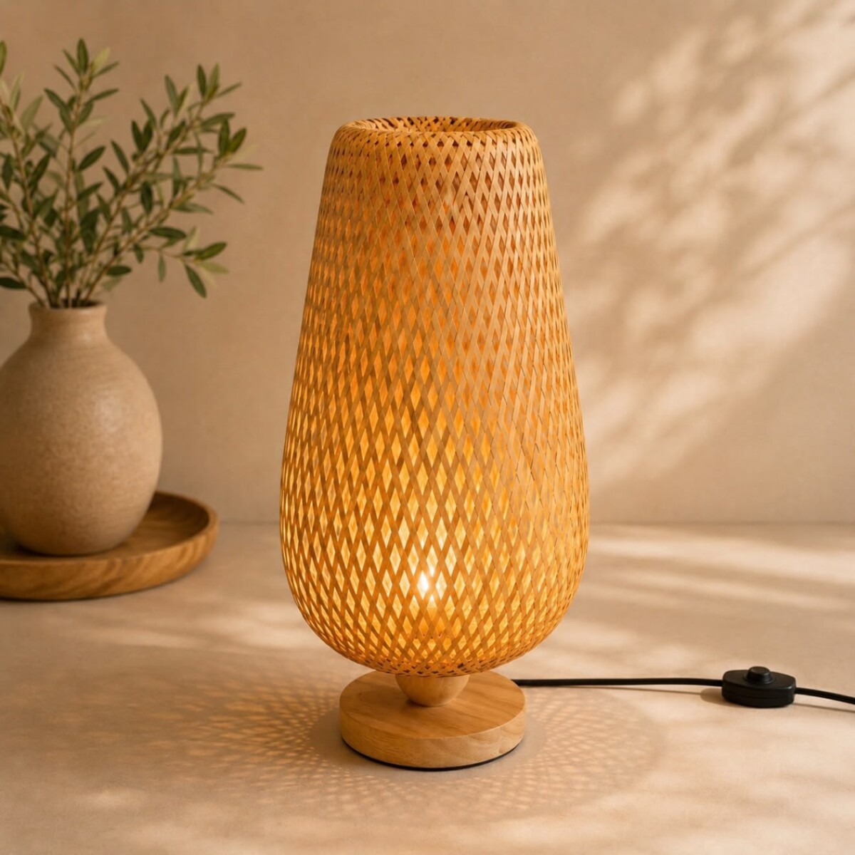 Lámpara De Mesa Bambú/ Natural Búho Alt 43.5 Cm 