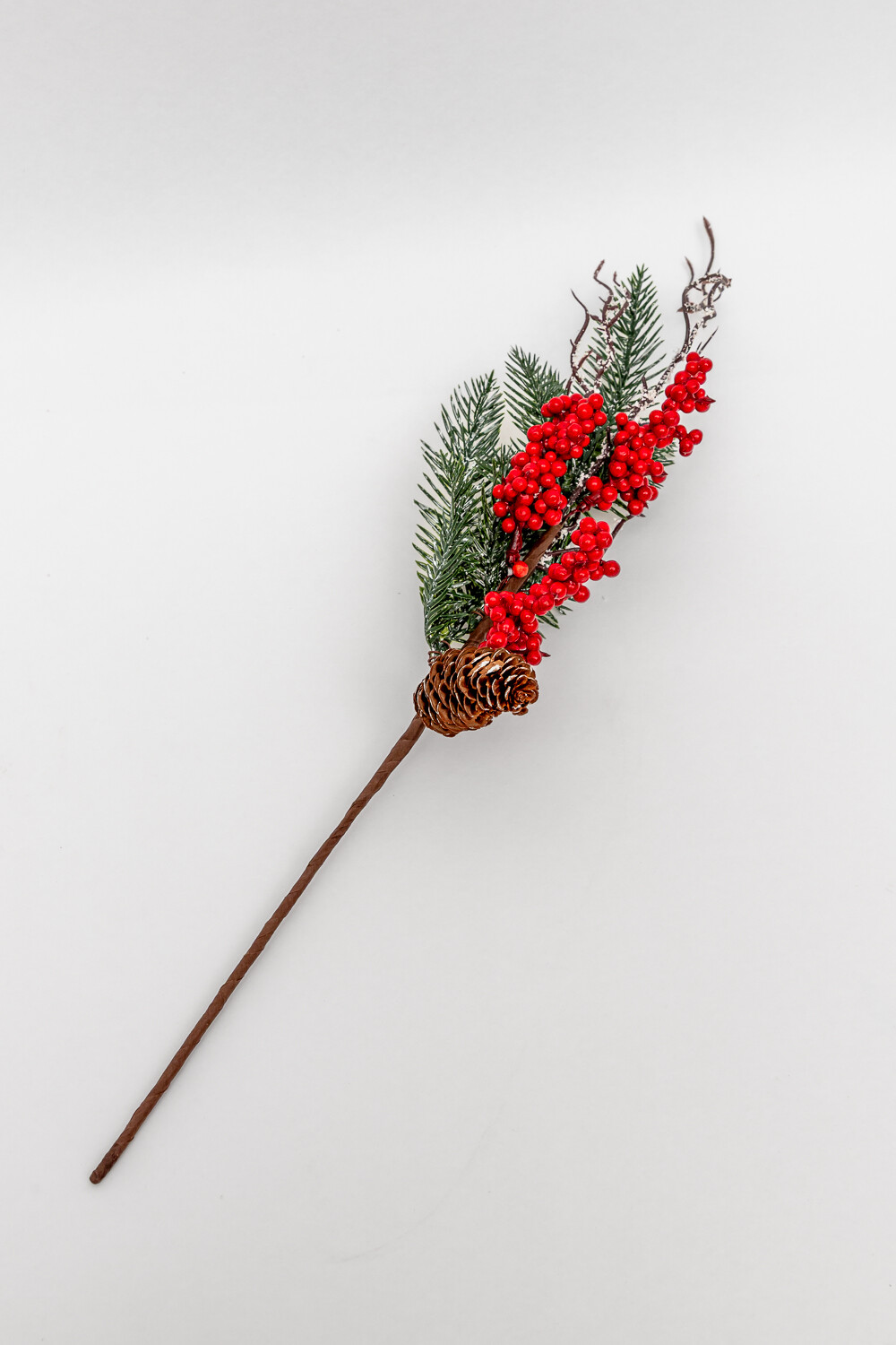 Deco Navidad Rama Racimo Flores Y Piñas Color Unico