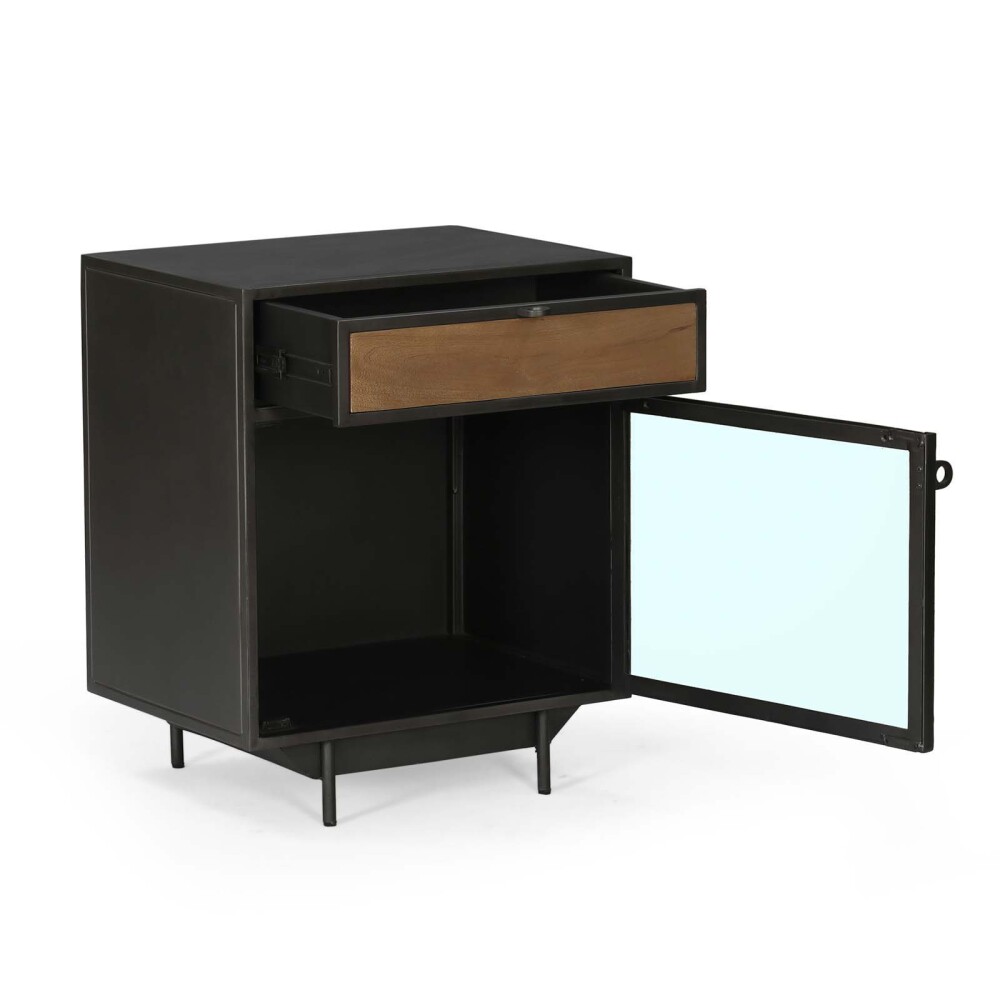 MESA DE LUZ 1C METAL-Y-MADERA MARRON HAGNES