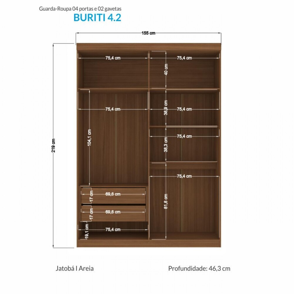Ropero Buriti 4 Puertas - Linea Fit Marron/Arena