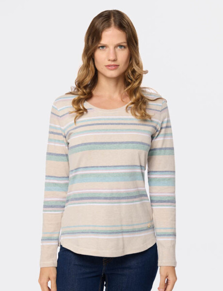 REMERA RAYADA MANGA LARGA Beige