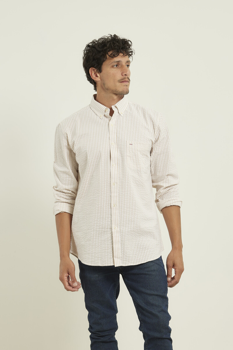 Camisa Harrington Label - Beige/blanco 