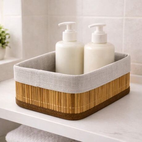 Cesto organizador en bambú forrado M NATURAL