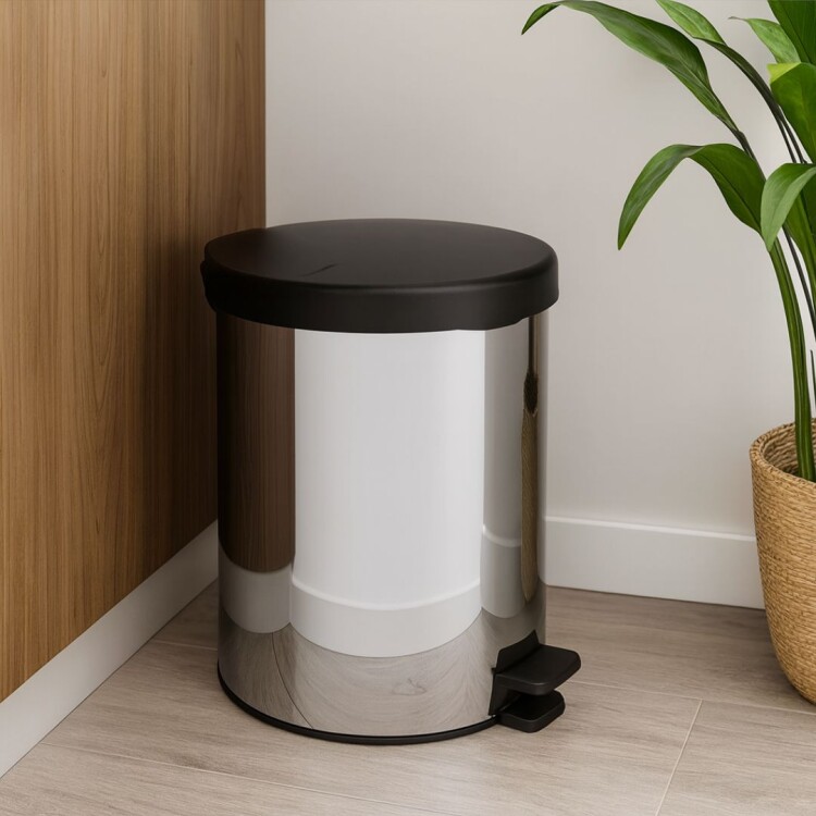 PAPELERA TACHO ACERO INOXIDABLE TRAMONTINA 12LTS PLATEADO