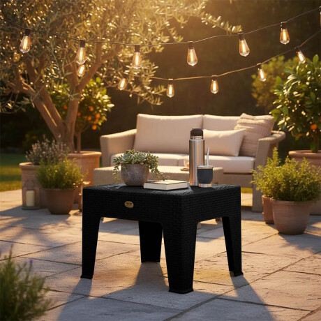 Mesa Ratona Auxiliar Jardín Patio Rattan Exterior UV Negro