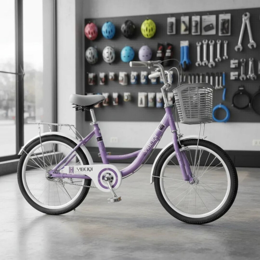 Bicicleta Rodado 20 Con Canasto Y Parrilla Violeta