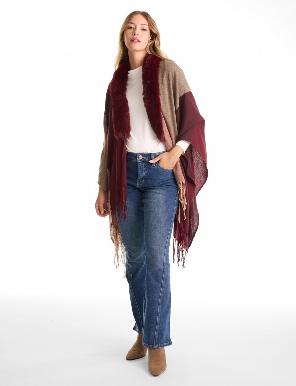 Ruana Faux Fur BORDEAUX/MULTI