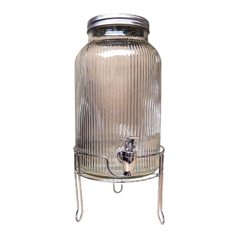 DISPENSADOR 5L VIDRIO RAYITAS BASE METAL PLATA DISPENSADOR 5L VIDRIO RAYITAS BASE METAL PLATA
