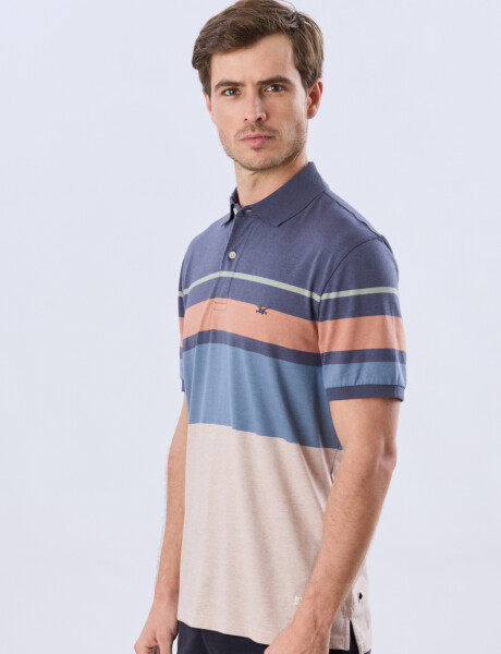REMERA POLO RAYADA JERSEY Azul