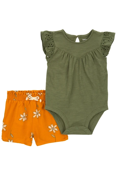 Set dos piezas, short de viscosa Ecovero y body de algodón Set dos piezas, short de viscosa Ecovero y body de algodón