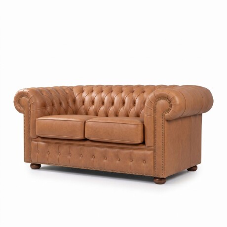 Sofá Chesterfield Novo - Cuero Básico - 2 cuerpos Camel - (Preventa)