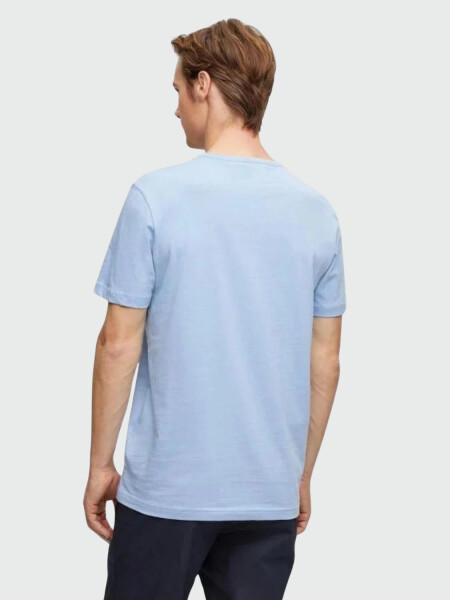 Hugo Boss -Remera básica de algodón, regular fit, TEE CURVED Celeste