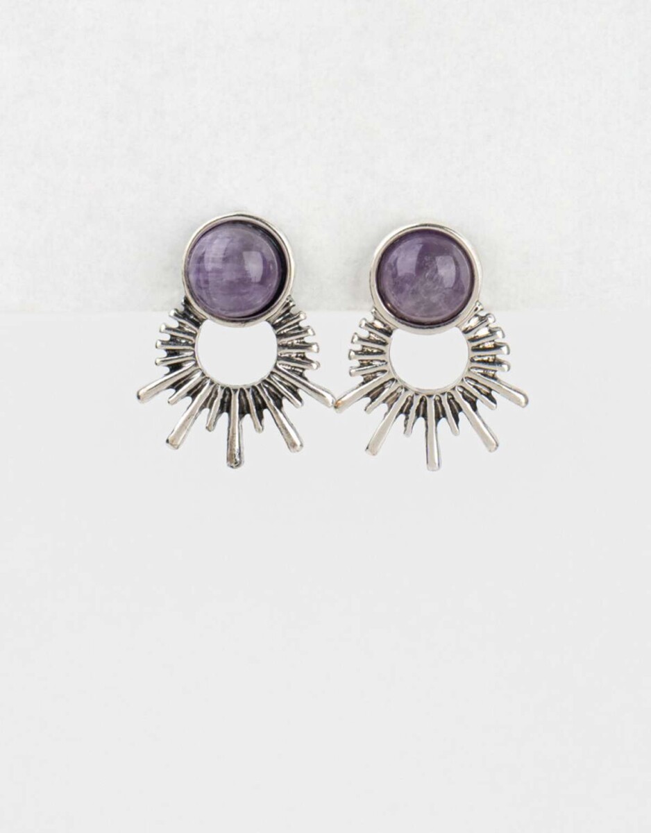 Aros Bañados En Plata Piedra Amatista - Plateado 