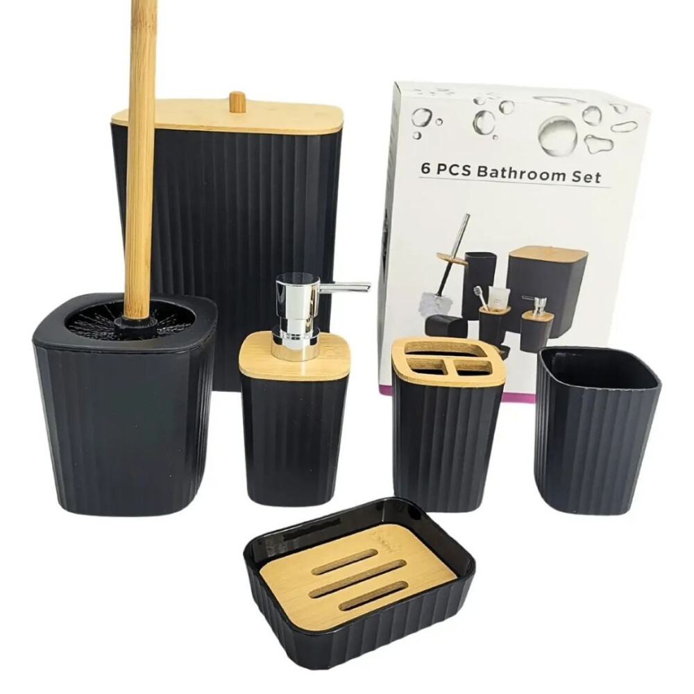 Set De 6 Piezas Para Baño En Bambú Negro
