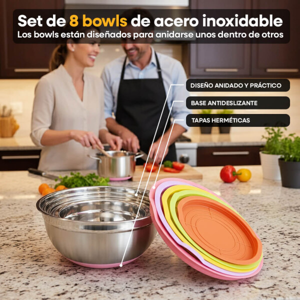 Juego de 8 Bowl De Acero Inoxidable Utensilios Cocina Profesional IMBACK Multicolor Juego de 8 Bowl De Acero Inoxidable Utensilios Cocina Profesional IMBACK Multicolor