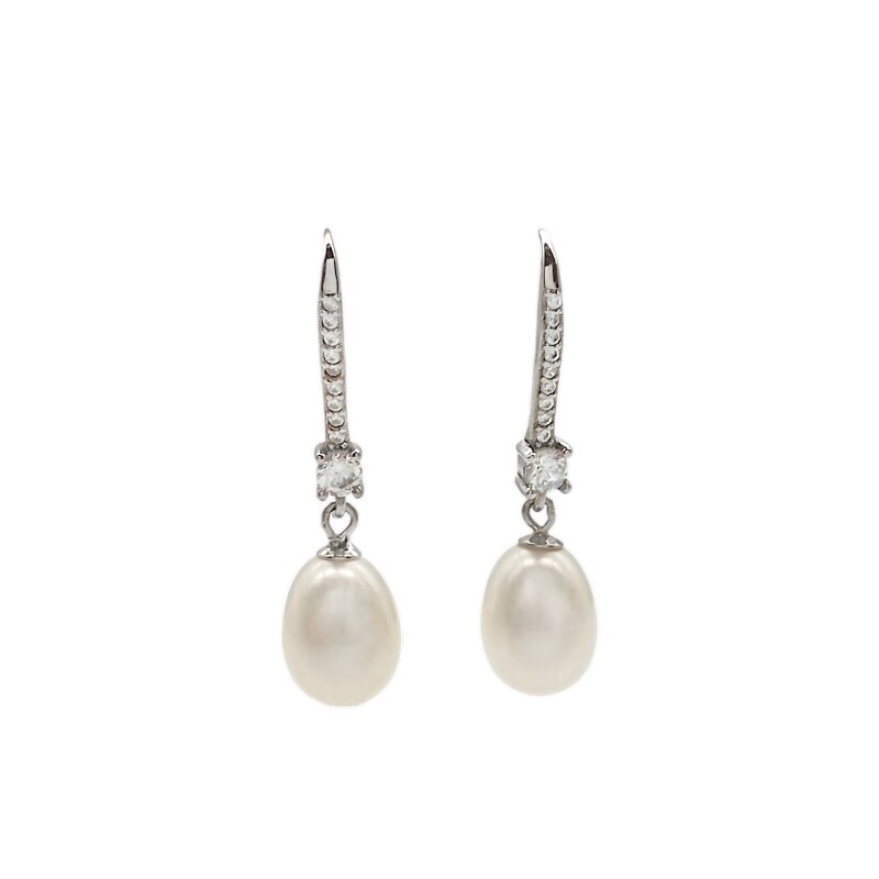 Caravanas Colgantes Perlas-Plata 925-Con Perla y Zirconia-CA3205 conperla