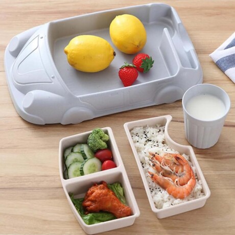 Set de Comida Bebé Diseño Auto c/ Platos y Vaso en Plástico Rosa