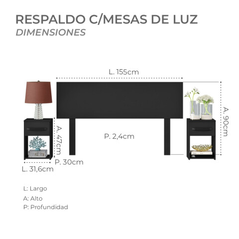 Combo Armario 6 Puertas, Respaldo, Mesas de luz, Cómoda - MDP - Negro Combo Armario 6 Puertas, Respaldo, Mesas de luz, Cómoda - MDP - Negro
