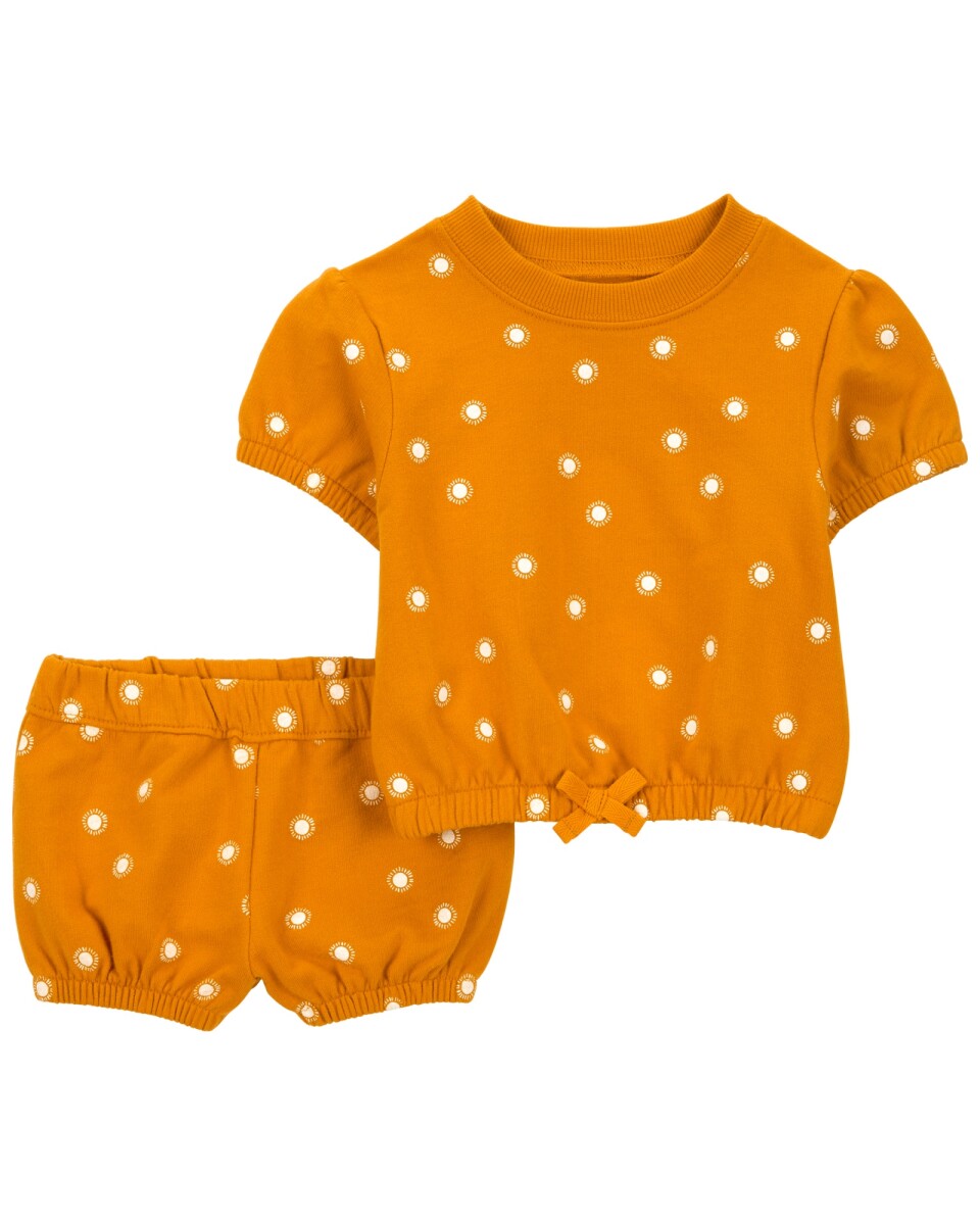 Set dos piezas de algodón, short y buzo manga corta, diseño soles 