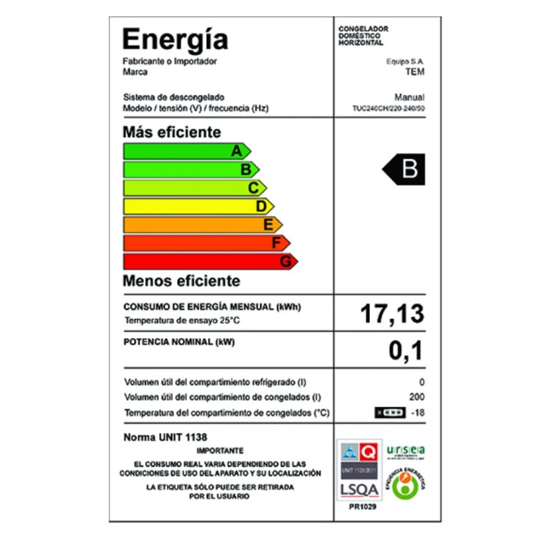 Freezer Horizontal TEM 200 Lts TUC240CH Freezer Horizontal TEM 200 Lts TUC240CH