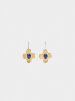 Pendientes Cruz Con Piedra azul