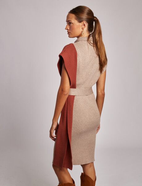 Vestido midi rib beige