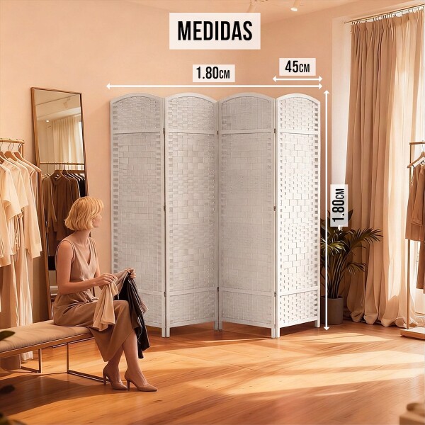 Biombo Divisor Separador Ambientes 4 Paneles Rattan 180m Rattan Imback Color Blanco Biombo Divisor Separador Ambientes 4 Paneles Rattan 180m Rattan Imback Color Blanco