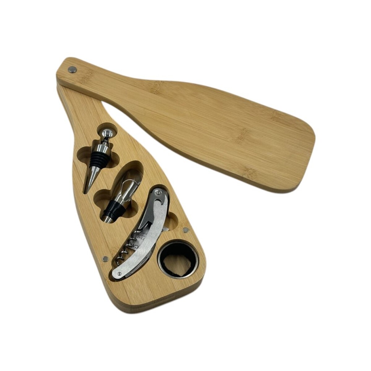 SET DE ACCESORIOS PARA VINO 4 PIEZAS CAJA BAMBOO 