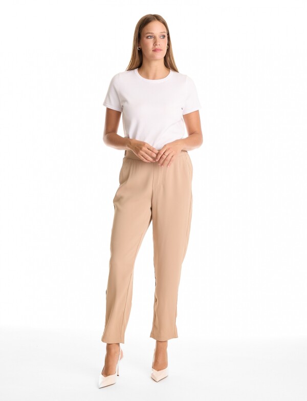 Pantalon Relaxed Fit & Cintura Elástica Posterior BEIGE OSCURO