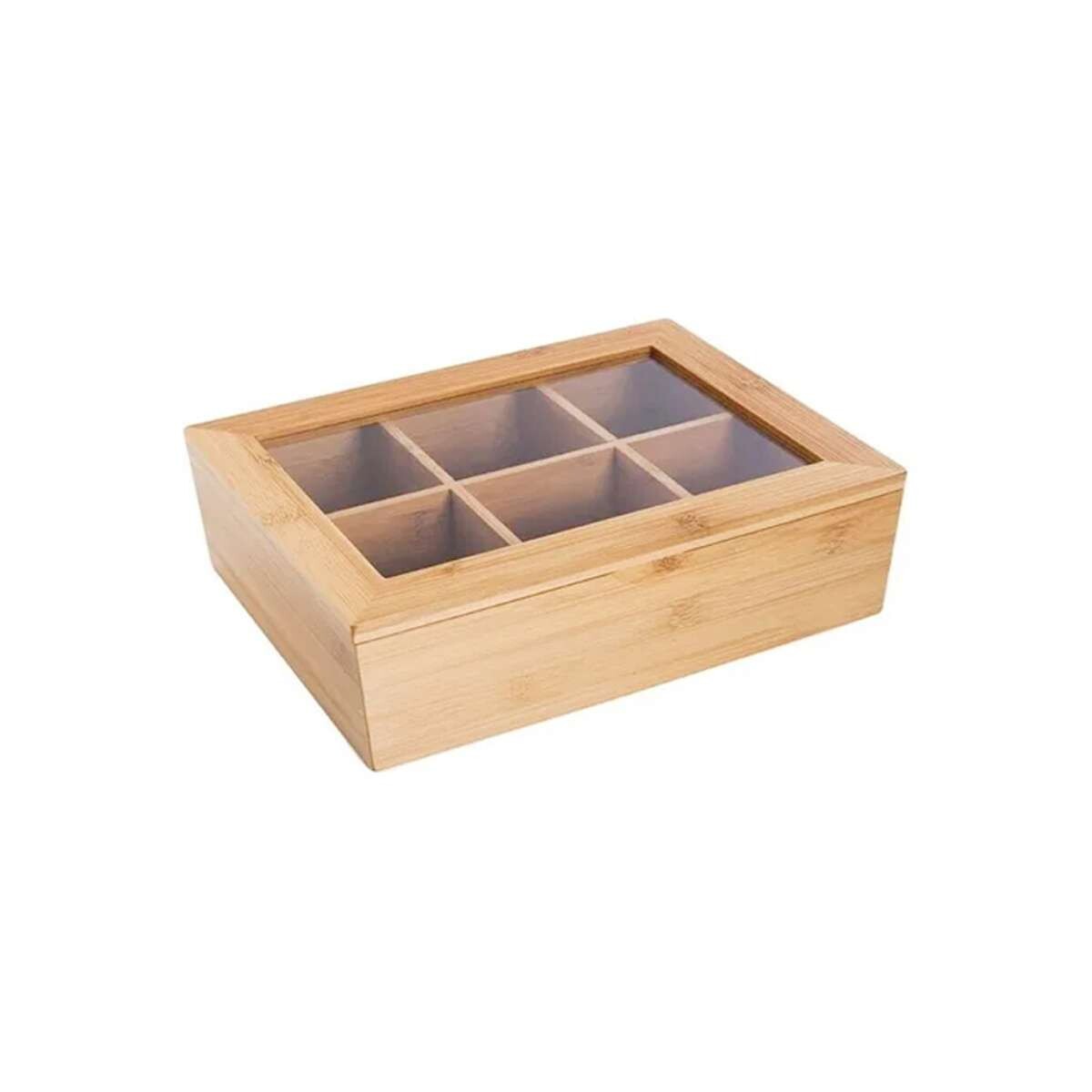 Caja de té de bambú 6 compartimentos - 24x16x7cm 