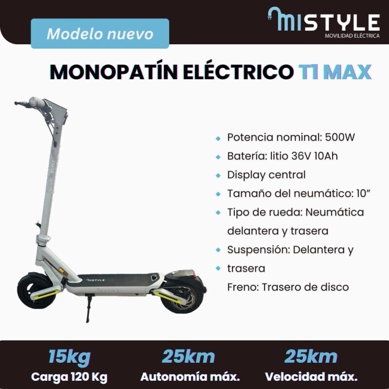 Monopatin Electrico Mistyle 500w 36v 10a T1 Max C/suspension Monopatin Electrico Mistyle 500w 36v 10a T1 Max C/suspension