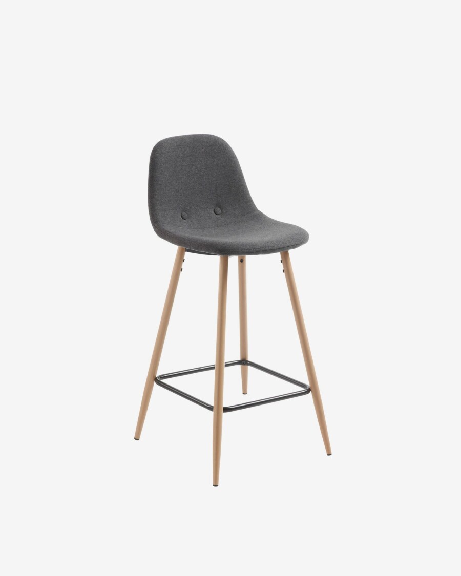 Taburete Nolite gris oscuro y acero con efecto madera altura 65 cm