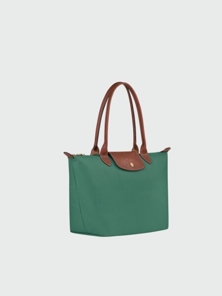 Longchamp -Cartera Longchamp plegable de nylon con cierre y asa larga, Le pliage M Verde