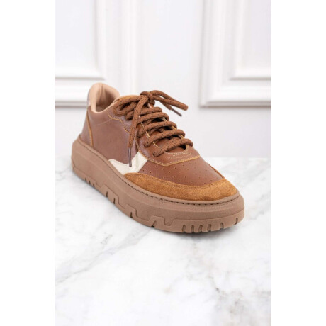 Zapatilla Combinada Cuero Cafe