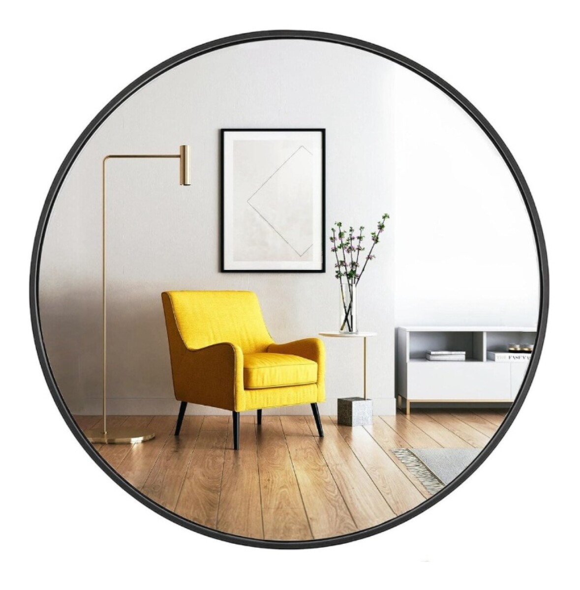 Espejo Redondo Circular 60 Cm Marco Hierro - Negro 