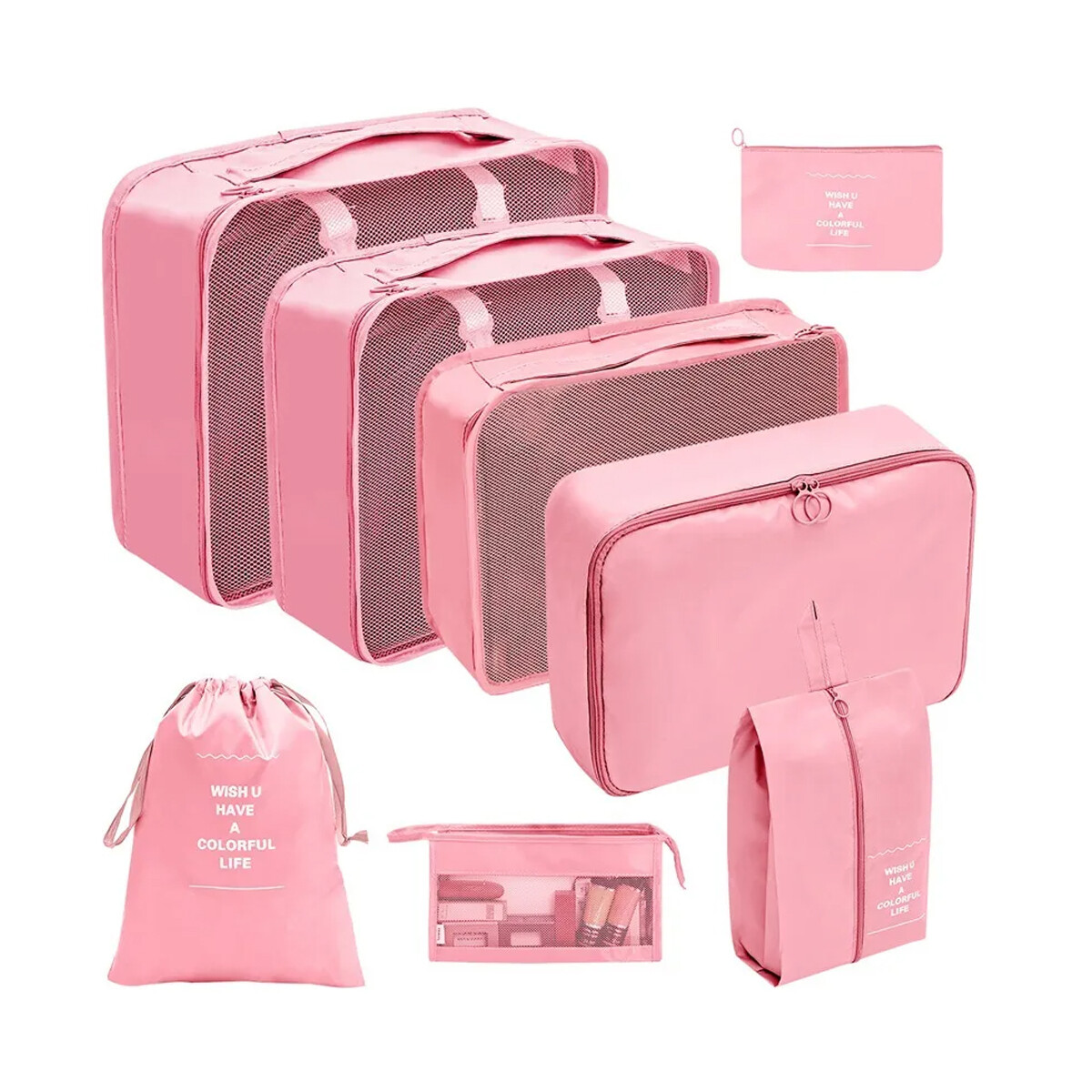 Kit Organizador de Viaje 8 Piezas - Rosa 