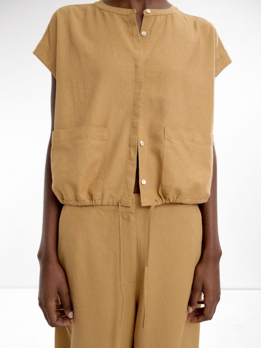 Pantalón Recto Con Lino camel