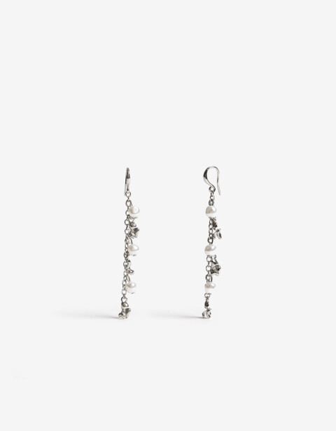 Aros Colgantes Largos Perlas Aros Colgantes Largos Metal Y Perla - Plateado Rodio