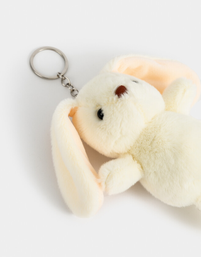 Llavero Peluche Llavero Y Charm De Conejito - Blanco Crudo