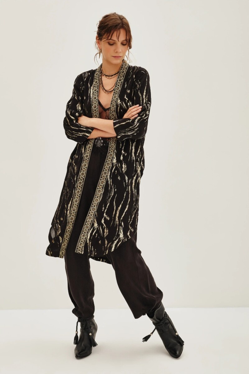 Kimono Jacquard Cebra Lurex Negro