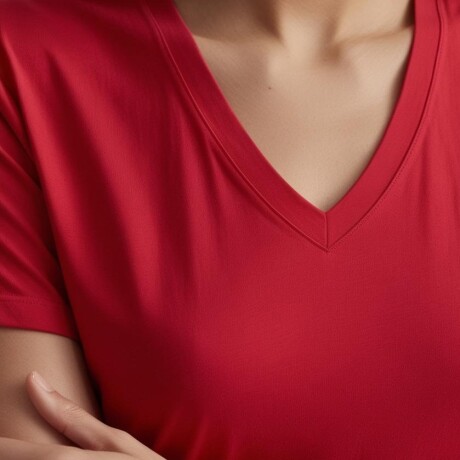 Remera escote v dama Roja