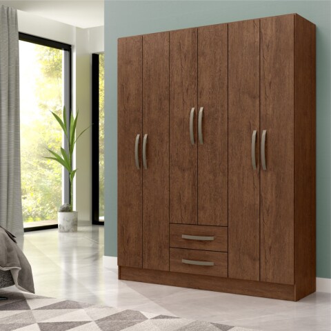 Ropero 6 puertas 2 cajones con estantes y perchero interior natural 172X136X35 - Marrón Ropero 6 puertas 2 cajones con estantes y perchero interior natural 172X136X35 - Marrón